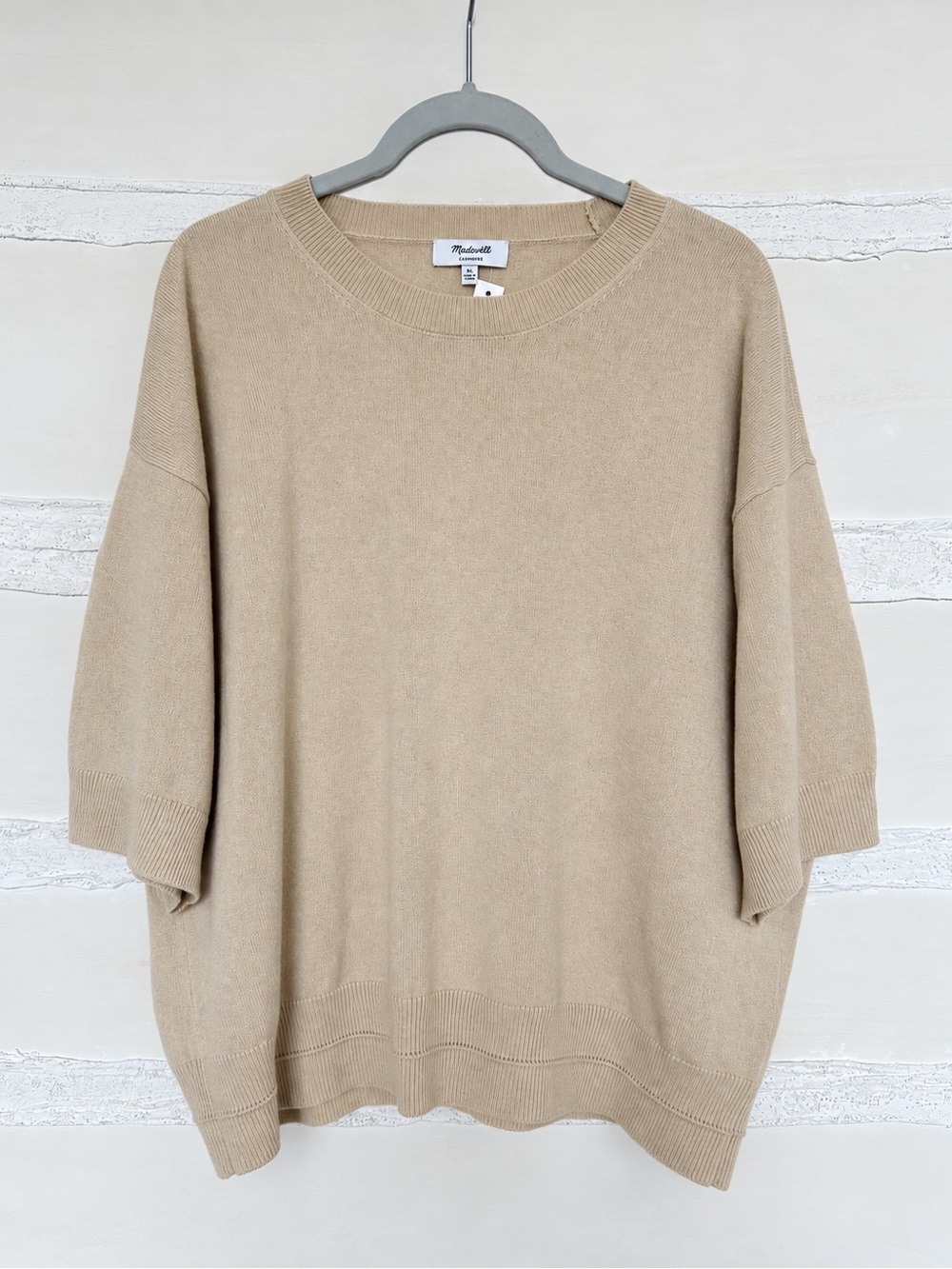 Madewell Relaxed Short-Sleeve Crewneck Sweater in Beige